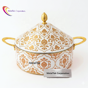 Luxury 3Pc Stainless Steel Casserole <b>Set</b> White Gold Arabian Style Insulated Hot <b>Pot</b> Food Warmer Serving Dish Customized Colours - Product Image 2