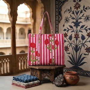 Bolsa de Mano de Algodón Acolchada con Estampado Personalizado, Bordado, Cierre de Cremallera, Diseño Floral de Amapola Roja, Estilo Vintage, para Uso Diario, Reutilizable, para Compras - Product Image 4