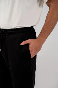 Men's <b>Black</b> Cotton Sweatpants Elastic Waist Drawstring Casual <b>Joggers</b> Side Pockets Midweight Autumn Wear OEM - Product Image 3