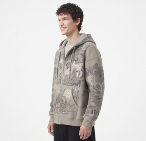 Sweat-shirt à capuche zippé pour homme, imprimé, coupe décontractée, 100 % coton molletonné, épaules tombantes - Product Image 3