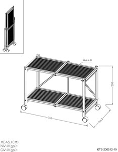 Étagère de rangement pliable à 2 niveaux en métal grillagé avec roulettes, étagère roulante en acier thermolaqué - Product Image 5