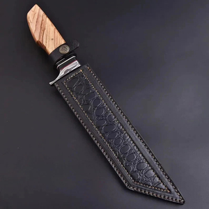 Couteau à lame fixe en acier Damas, lame droite pied-de-mouton, qualité industrielle, manche en bois, pour sculpture, tactique, camping en extérieur, OEM - Product Image 2