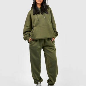 Conjunto Deportivo de Dos Piezas para Mujer, de Alta Calidad, Oversize, con Botones y Cremallera, Sudadera con Capucha y Pantalones de Felpa Gruesa - Product Image 6