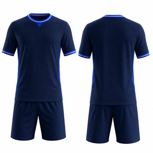 Conjunto de uniforme de fútbol de la Marina de alta demanda con ribete azul real y plateado, uniforme de fútbol sublimado - Product Image 3