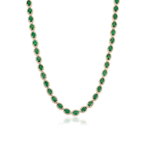 High Grade Factory Custom Products 18K <b>Real</b> Yellow Gold Zambian <b>Emerald</b> & Diamond Halo Tennis <b>Necklace</b> Wedding Jewelry - Product Image 1