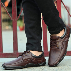 Chaussures habillées en cuir à lacets, bout rond, couleur unie, pour le bureau, confortables pour hommes, toutes saisons, semelle intermédiaire en EVA, semelle extérieure en caoutchouc - Product Image 6