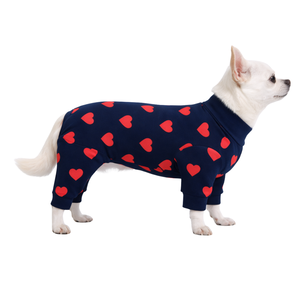 Pijama para perros con estampado de corazones, ropa de dormir suave y elástica para mascotas, ropa de dormir cómoda y transpirable para todas las estaciones, para perros pequeños y medianos, uso en interiores - Product Image 3
