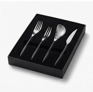 Ensemble de couverts minimalistes en acier inoxydable avec manches en plastique noir, compatibles lave-vaisselle, pour événements de restauration - Product Image 6