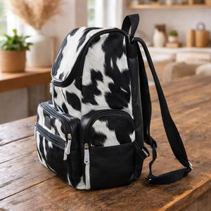 Luxury cowhide leather hair on student <b>backpacks</b> wholesale OEM supplier custom logo export quality school bags for sale - Product Image 3