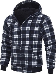 Heavy Thick <b>Flannel</b> Plaid <b>Jacket</b> Sherpa Fleece Lined Hoodies for Men Zip Up Winter Warm Coat - Product Image 4