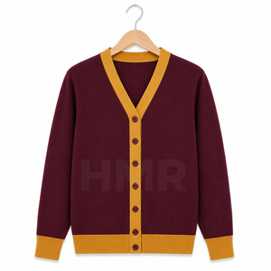 HMR Sisterhood Casual Winter Maroon And Mustard V-Neck Knitted <b>Cardigan</b> With <b>Button</b> Closure <b>Long</b> Sleeve Classic Style Autumn - Product Image 5