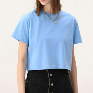 Camiseta corta elástica de cuello redondo estilo Y2K con logo personalizado para mujer, ajustada, informal y a la moda. - Product Image 4