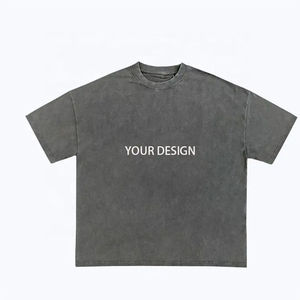 T-shirt gris surdimensionné pour homme 100 % coton, manches courtes, col rond, jersey décontracté, sergé tricoté, uni, respirant, 220 g, logo personnalisé sur le devant - Product Image 1