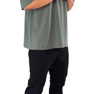 เสื้อยืดโอเวอร์ไซส์สีเขียวเซจสำหรับผู้ชาย ผ้าฝ้ายฟอก คอกลม ทรงหลวม สไตล์ลำลอง สตรีทแวร์ แฟชั่นไลฟ์สไตล์ เสื้อผ้าลำลอง - Product Image 4