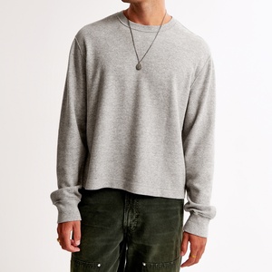 Camisetas de gran tamaño suaves de moda para hombres Jersey de cuello redondo Top en algodón pesado Waffle reciclado Diseño térmico Técnica lavada - Product Image 2