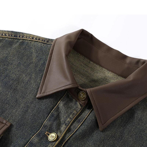 Veste en jean pour homme de haute qualité, 100% coton molletonné, style vintage délavé, effet soleil, toile cirée, col rabattu - Product Image 4