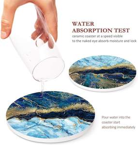 Blue Marble Golden Stone Table Absorbent Round Ceramic <b>Coasters</b> with Cork Base Metal Holder Luxury Marble Pattern <b>Drink</b> - Product Image 2