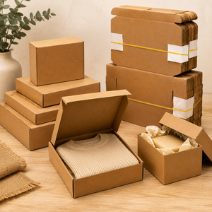 Boîtes d'expédition en carton ondulé kraft personnalisées, emballages écologiques pour l'e-commerce, vêtements, cadeaux et livraison de produits - Product Image 5