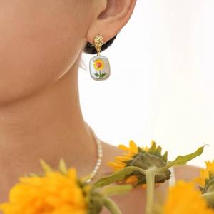 Boucles d'oreilles en perles d'eau douce de style rétro, baroque, inspirées de la peinture à l'huile, tournesol, bijoux de célébrités, pendentifs et boucles d'oreilles - Product Image 4