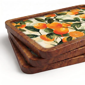 Plateau de service en bois artisanal avec imprimé fleur d'oranger, plateau décoratif pour table basse par blossom craft india - Product Image 2