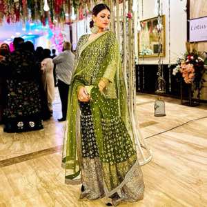 Beautiful <b>Indian</b> & <b>Pakistani</b> <b>Clothing</b> Elegant Party Wear Top Bottom Dupatta Set - Product Image 2