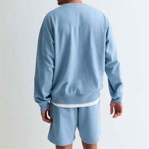 Conjunto de Sudadera y Pantalones Cortos para Hombre, Cuello Alto, Color Sólido, Talla Grande, Corte Regular, Informal, Jersey de Poliéster/Algodón, Manga Larga, Azul Claro - Product Image 6