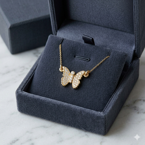 Trendy Women's fashion Jewelry Custom Insect Style Butterfly 10K <b>Solid</b> <b>Gold</b> Sparkling Natural Diamond Necklace Fine <b>pendant</b> Gift - Product Image 5