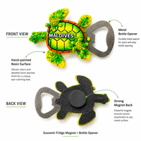 Aimant de réfrigérateur personnalisé en polyrésine peint à la main, ouvre-bouteille tortue marine 3D, souvenirs marins en gros