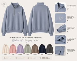 Custom Women Quarter Zip <b>Mock</b> <b>Neck</b> Sweatshirt Oversized Fleece Pullover Casual Streetwear <b>Top</b> - Product Image 2