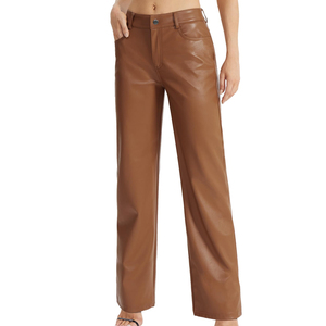 Pantalon en cuir pour femme, style streetwear premium, taille haute, coupe slim, en gros, à prix raisonnable - Product Image 4
