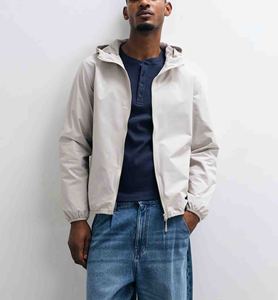 Blouson de motard à capuche pour homme, coupe-vent, fermeture éclair, couleur unie, polyester, tenue décontractée d'automne, coupe régulière, veste en jean bleu - Product Image 3