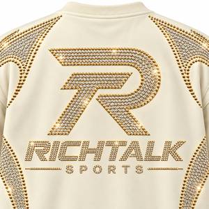 T-shirt oversize pour homme à manches courtes, imprimé pailleté, motif lettres en strass, style streetwear, col rond, tricoté, 100 % jersey - Product Image 5