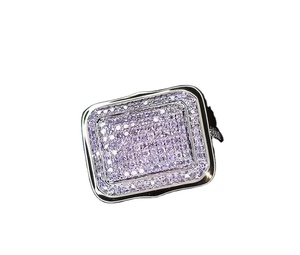 Anillo cuadrado de Plata de Ley 925 con ajuste de punta completamente helado, anillo grande de moissanita con Micro pavé helado - Product Image 2