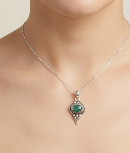 Natural Oval Green <b>Emerald</b> Gemstone 925 Sterling Silver <b>Pendant</b> Rose Gold Plated Handmade Vintage Jewelry Bezel Setting Floral - Product Image 1