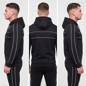 Sudadera con Capucha para Hombre, Sudadera de Manga Larga con Bolsillo Tipo Canguro, Rayas en Contraste, Estilo Casual - Product Image 4