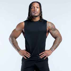 Men's O-Neck <b>Black</b> <b>Tank</b> <b>Top</b> 100% Polyester Breathable Casual <b>Knitted</b> Solid Color Sleeveless Workout Wear - Product Image 5