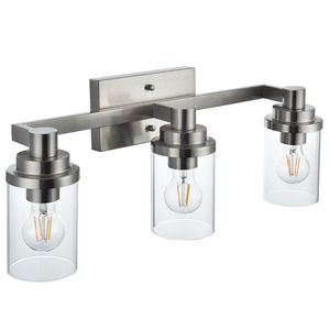 3-<b>Light</b> Brushed Nickel Bathroom <b>Vanity</b> Lighting Fixtures with Clear Glass Shade for Bathrooms & <b>Mirrors</b> - Product Image 6