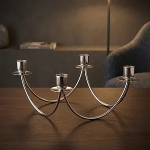 Candelabro Decorativo de Hierro con Cuatro Luces, Acabado en Níquel, Candelabro Metálico Decorativo para Mesa, Decoración del Hogar - Product Image 4