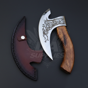 Hache Tomahawk industrielle à lame en acier inoxydable forgé, coupe-pizza Viking, hache de survie à manche en bois de rose, tête barbue, OEM - Product Image 1