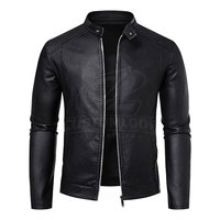 Veste en cuir véritable pour homme, best-seller, avec fermeture éclair, col montant, logo sur le devant - Respirante et écologique, veste d'hiver décontractée