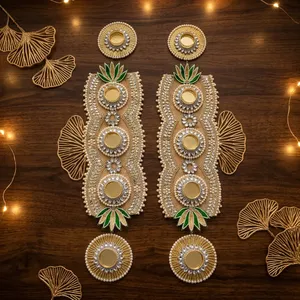 Paneles decorativos de lujo con cuentas doradas y adornos de hojas verdes para decoración de bodas, juego Rangoli - Product Image 4