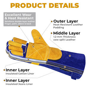ถุงมือป้องกันการเชื่อมไฟฟ้า ทนทาน ปลอดภัย ป้องกันการลื่น เหมาะสำหรับงานสวน ทำจากหนัง - Product Image 2