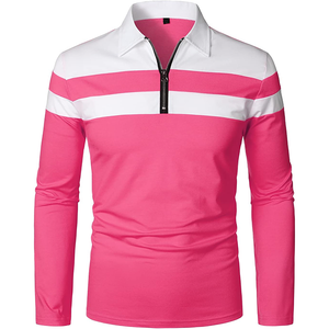 Polo tendance à manches longues avec fermeture éclair, design à rayures contrastées sur la poitrine, personnalisation de la marque, production en gros - Product Image 4
