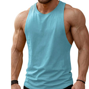Camiseta sin Mangas de Punto para Hombre, Color Azul Claro, Cuello Redondo, Color Sólido, Transpirable, Ropa Casual, Último Diseño, Personalizada, Alta Calidad - Product Image 1