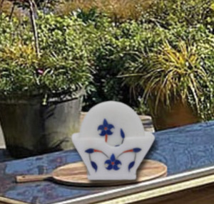 Export Quality 6 Piece White Marbal <b>Coaster</b> <b>Set</b> Stone White & Blue - Product Image 2