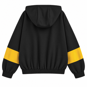 Sudadera con capucha extragrande con cremallera en bloques de color negro y dorado para mujer de la hermandad NCBW, con letras griegas bordadas, estilo universitario - Product Image 3