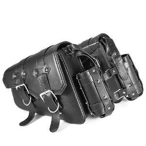 Sacoche de moto en cuir noir avec double fermeture à boucle et sangles latérales pour Harley Iron - Product Image 3