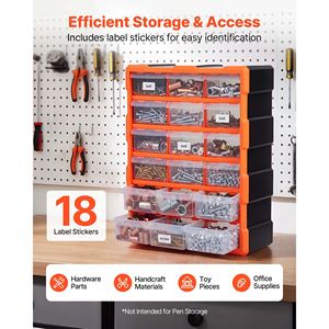 Armoire de rangement en plastique à 18 tiroirs, empilable, organisateur de petites pièces pour garage, montage mural - Product Image 3
