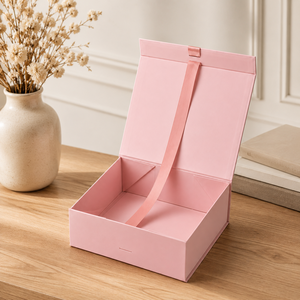 Boîte cadeau magnétique rose avec nœud en satin pour ensemble de cosmétiques et de soins de la peau, emballage personnalisé avec logo - Product Image 6