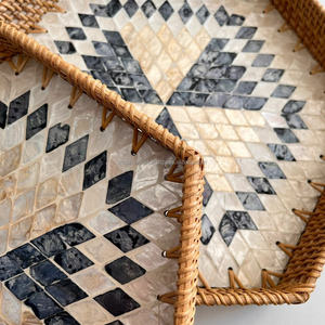 Bandeja de perlas madre de madera redonda Natural hecha a mano, bandeja decorativa para el hogar de diseño moderno para regalos de Ramadán Eid, no tóxico - Product Image 2